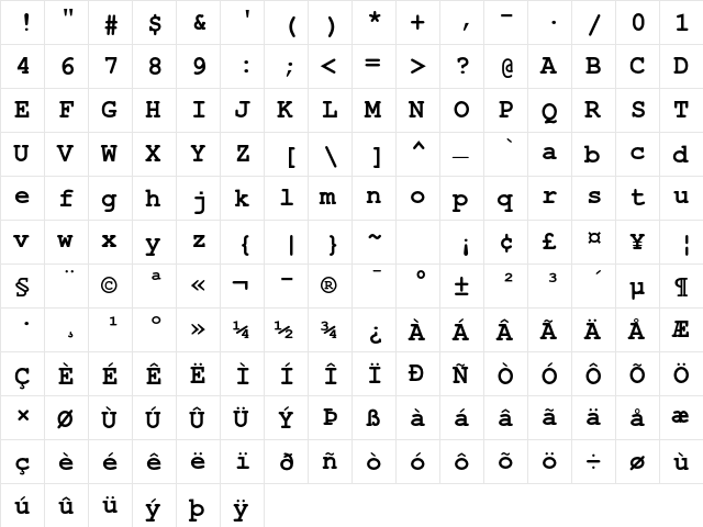 Courier PS MT Std Bold  glyph index
