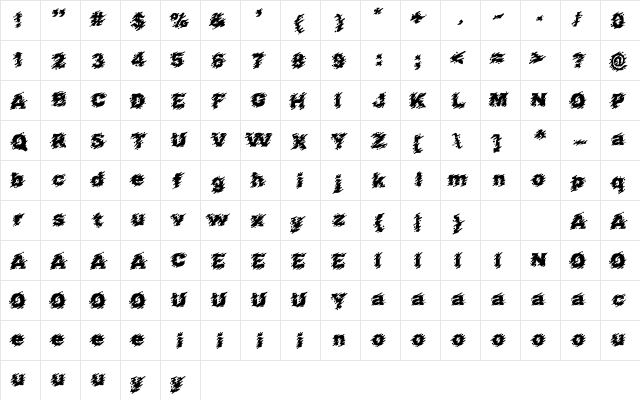 SPLAT Regular  glyph index