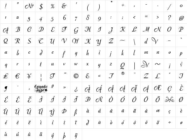Redwood Regular  glyph index