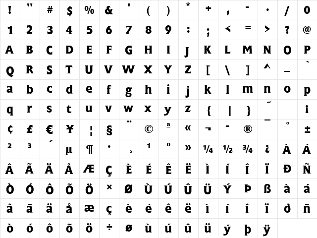 Frascati-Medium Regular  glyph index