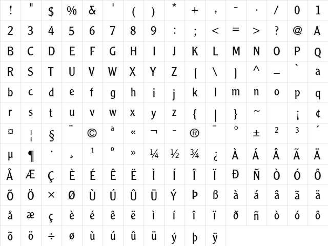 Clearface Gothic LT Std 45 Light  glyph index