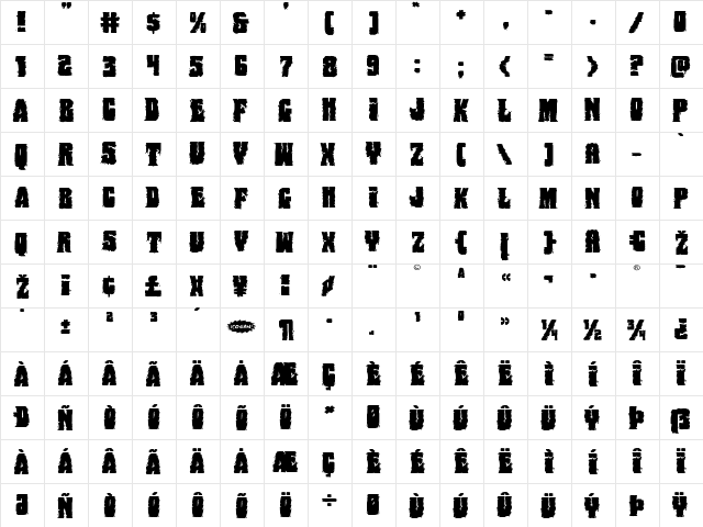Bog Beast Expanded Expanded  glyph index