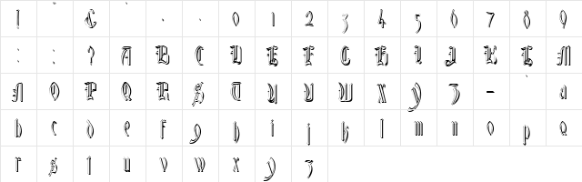 Glastonbury Shadow Regular  glyph index
