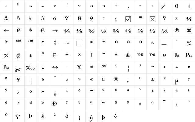 Dalliance Regular  glyph index