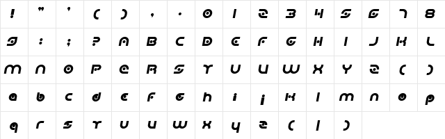 Planetary Orbiter Bold Italic  glyph index