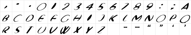 Fat Boy Very Round  Italic Regular  glyph index
