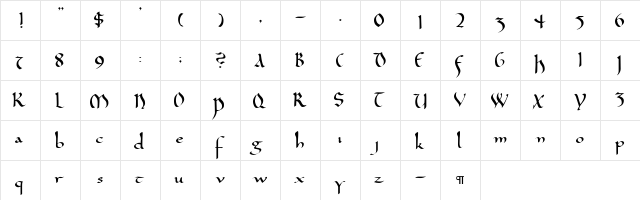 CallifontsD34PostScript Regular  glyph index