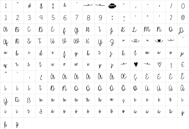 I Miss Your Kiss Regular  glyph index