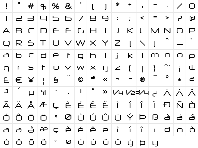 Neuropol X Free Regular  glyph index