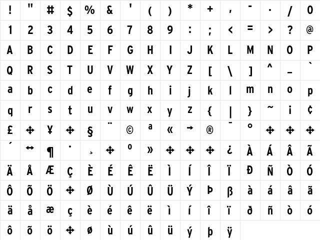 Interstate BoldCondensed  glyph index