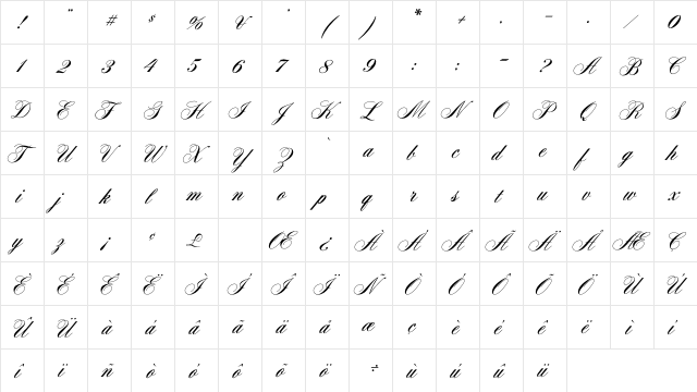 AeroliteScriptCP Medium  glyph index