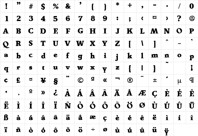 Derringer-Serial-Heavy Regular  glyph index