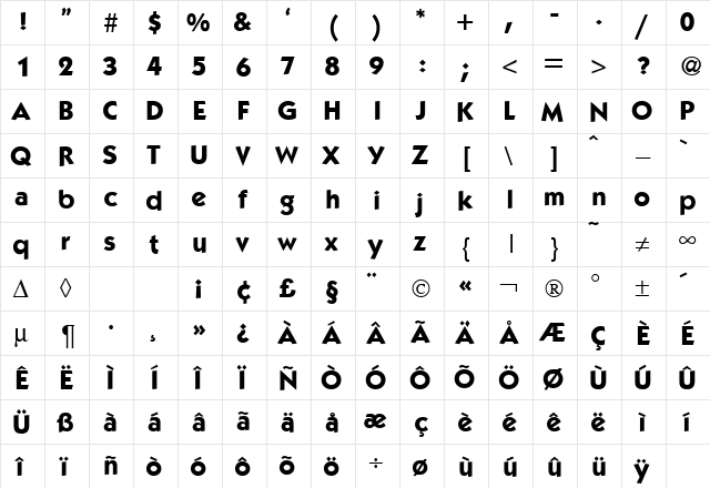 KochModern Bold  glyph index