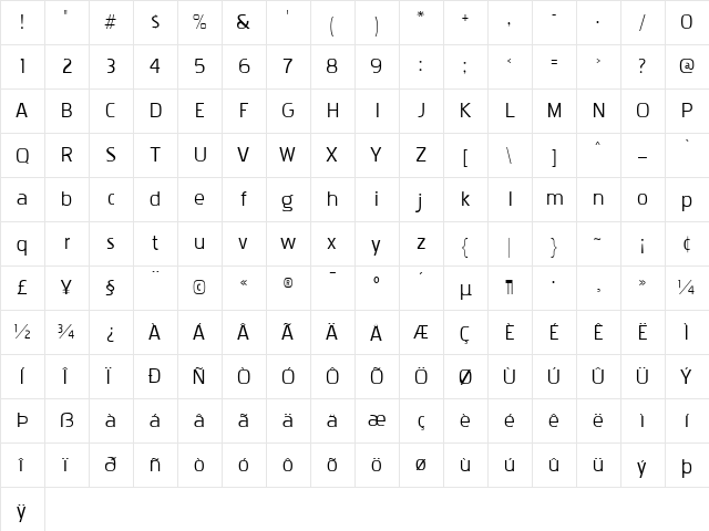 Pakenham Xp Regular  glyph index