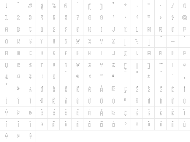 DISPLAYEDoutline outline  glyph index