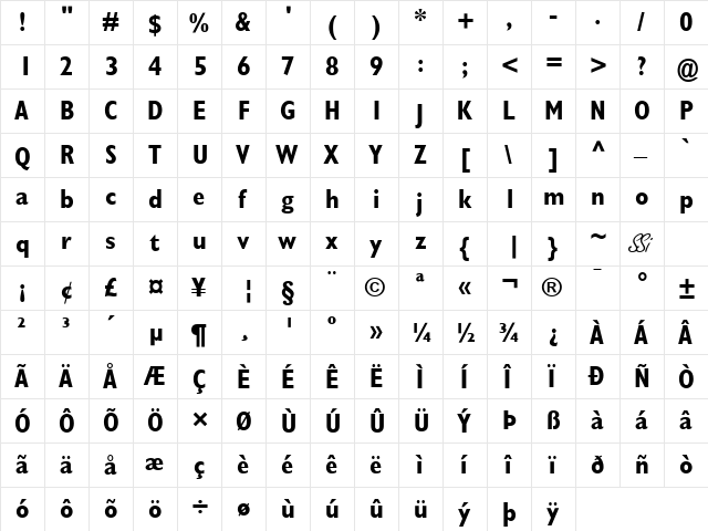 Gill Condensed SSi Bold Condensed  glyph index