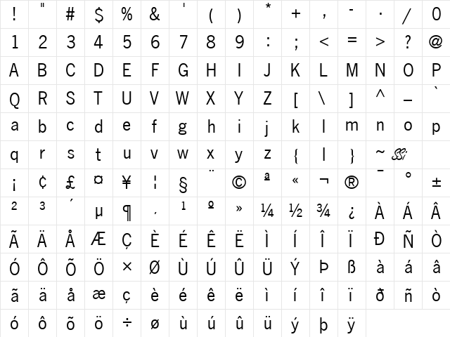 Macro SSi Regular  glyph index