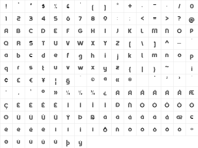 Macrame BV Two Regular  glyph index