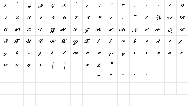 ProgenaScriptSSK Regular  glyph index
