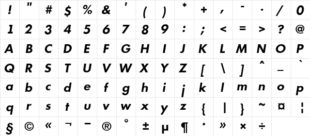 a_FuturicaBs BoldItalic  glyph index