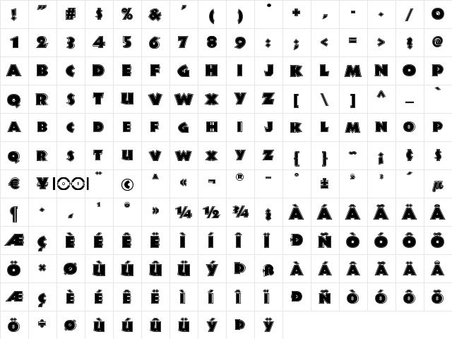 Jungle Fever Inline NF Regular  glyph index