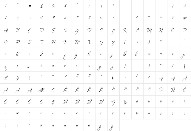 LongShine Script Regular  glyph index