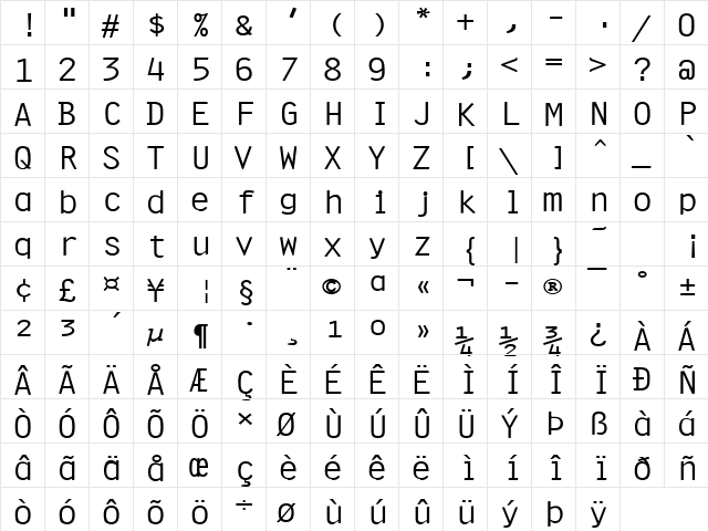 Clean-Extended Normal  glyph index