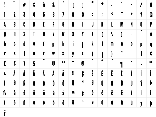 CactusBlack Regular  glyph index