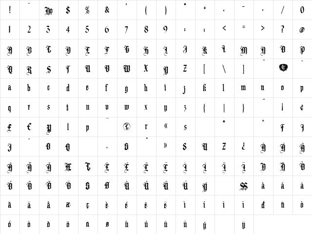 LHF Hindlewood hard grotesqe Regular  glyph index