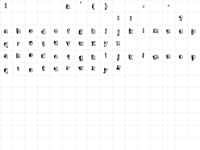 Smellvetica Outline  glyph index