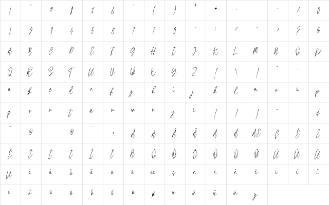 Hotel Script Regular  glyph index