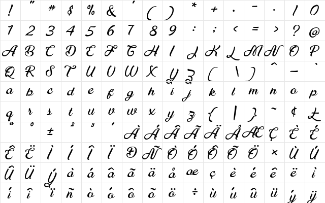 Maudy Script Maudy Script  glyph index