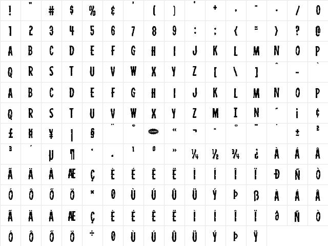 Carnival Corpse Staggered Regular  glyph index