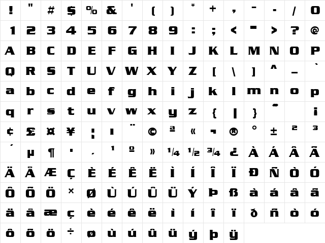 Serpentine Regular  glyph index