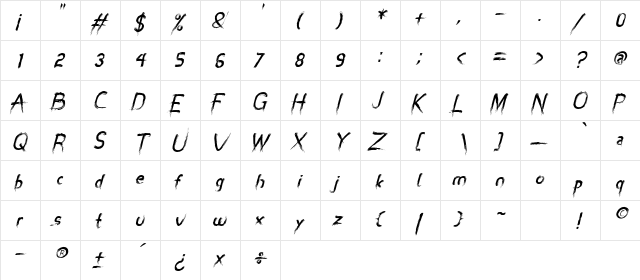MiZTiX Italic  glyph index