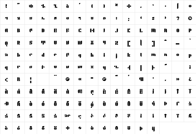 P22 Albers Two  glyph index