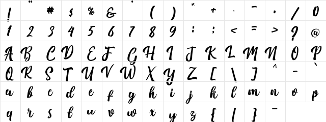 Nichole Script Regular  glyph index