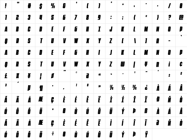 Punch Condensed Semi-Italic Regular  glyph index