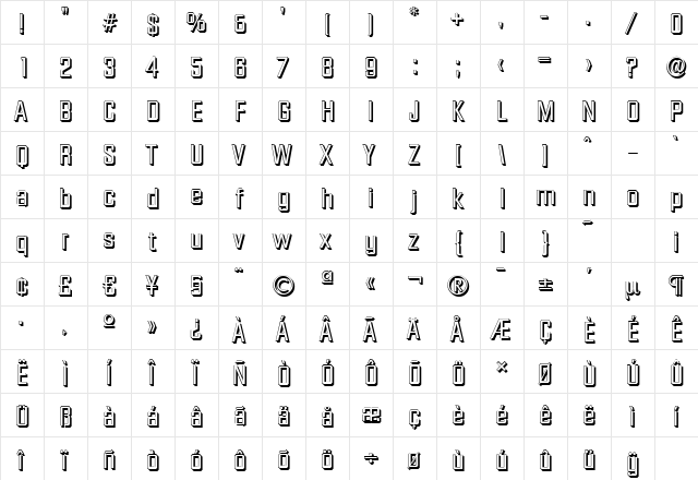 DiamanteShadow Regular  glyph index