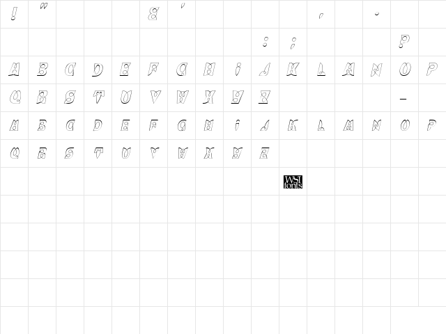 BrashCapsOutline Italic  glyph index