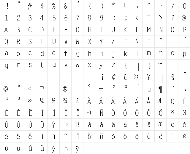 Lechter Normal  glyph index