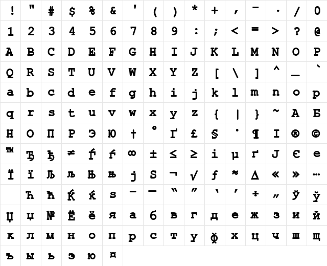 ER Kurier Mac Bold  glyph index