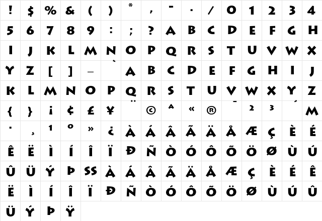 Lithos Black  glyph index