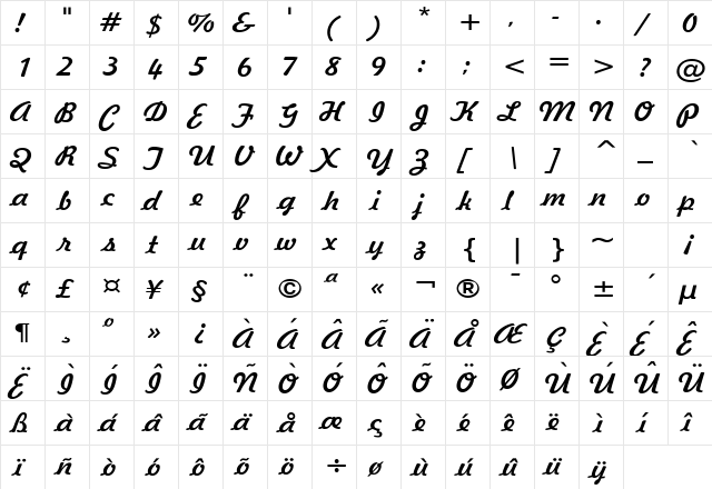 Jott 44 Wide Normal  glyph index