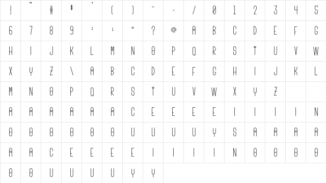 Minta Regular  glyph index