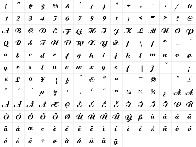 GE Arista Regular  glyph index
