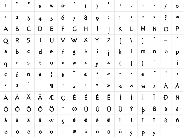Tonic ExtraBold  glyph index