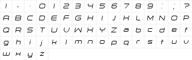 Orenburg Italic  glyph index