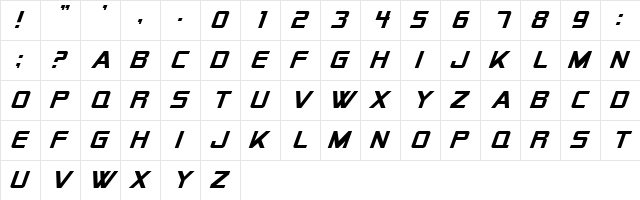 Alien Encounters Solid Italic  glyph index