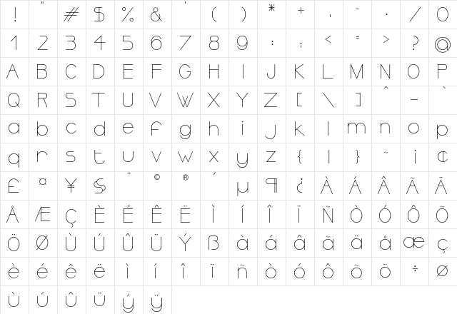 Ormont Light  glyph index
